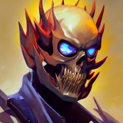 Image similar to greg manchess portrait painting of ghost rider as overwatch character, medium shot, asymmetrical, profile picture, organic painting, sunny day, matte painting, bold shapes, hard edges, street art, trending on artstation, by huang guangjian and gil elvgren and sachin teng