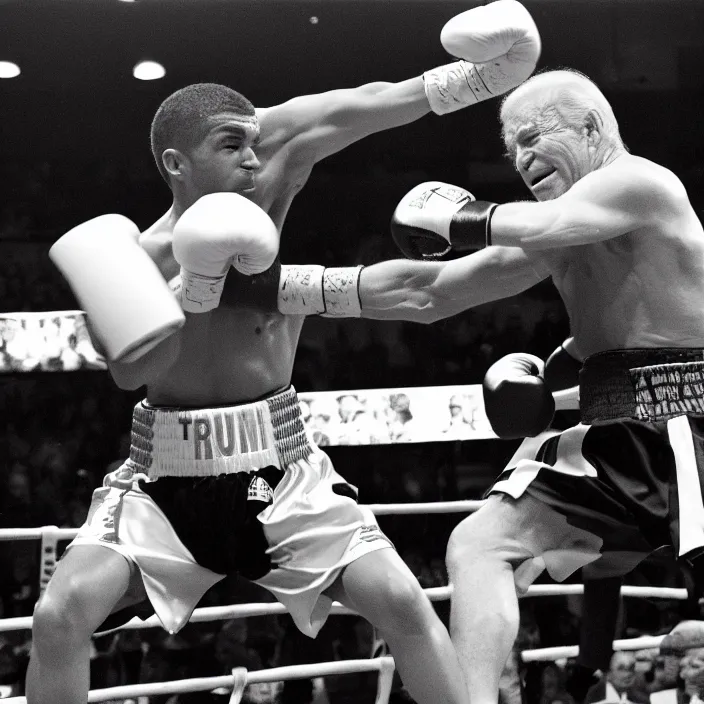 Image similar to boxing match of biden and trump, b & w detailed sharp photo