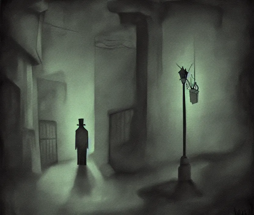 Image similar to good night horror dark noir vignette distortion digital painting