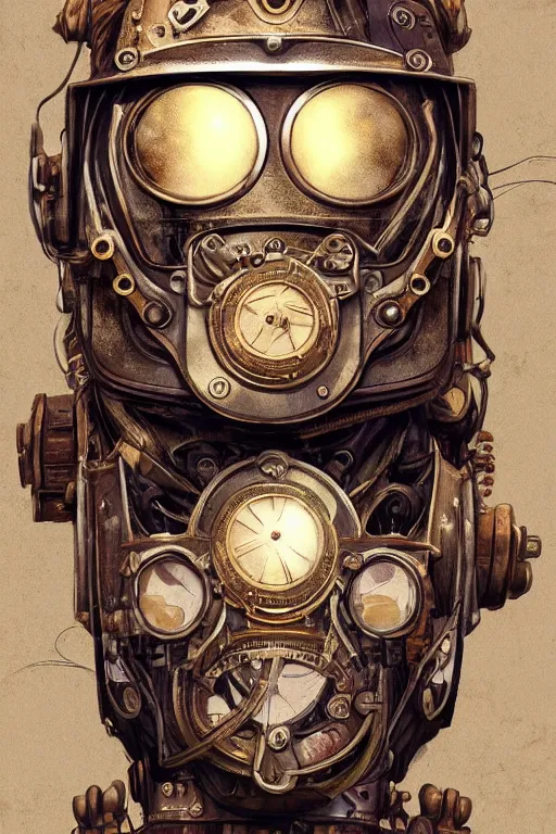 Image similar to steampunk helmet fantasy art mask robot ninja stylized digital illustration sharp focus, elegant intricate digital painting artstation concept art global illumination ray tracing advanced technology chaykin howard and campionpascale and cooke darwyn and davis jack