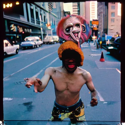 Prompt: Xavier renegade angel 1980s street performer, shot on 35mm film