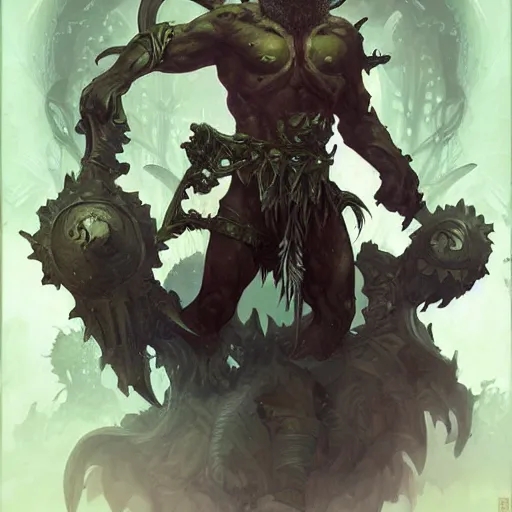 Prompt: Orc warrior, symmetrical, D&D character art, portrait, digital painting, Nekro, Peter Mohrbacher, Alphonse Mucha, Brian Froud, Yoshitaka Amano, Kim Keever, Victo Ngai, James Jean