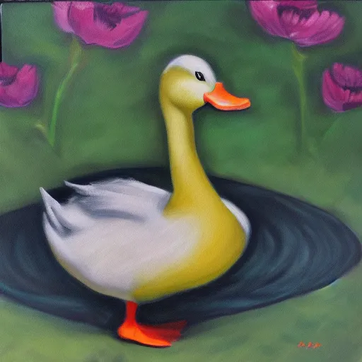 Prompt: a duck on the prowl oil painting angel planells