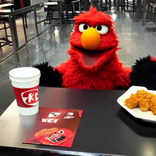 Image similar to Elmo eating KFC