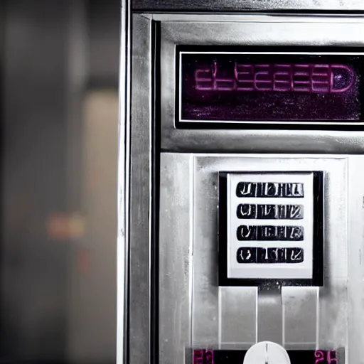 Prompt: photograph of a futuristic vending machine that only sells alien technology, aesthetic, shallow depth of field, award winning, artistic