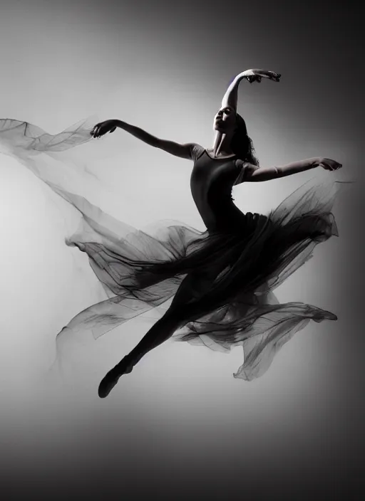 Image similar to a Photorealistic dramatic hyperrealistic render of a glamorous beautiful Female smoke dancer by Ken Brower and Deborah Ory of NYC Dance project,Lois Greenfield,Flowing cloth and smoke,Beautiful dynamic dramatic dark moody lighting,volumetric,shadows,cinematic atmosphere,Octane render,8K