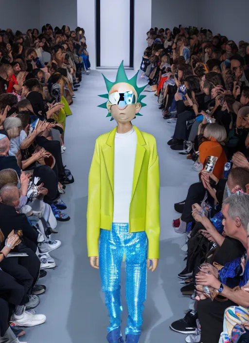 Image similar to hyperrealistic and heavy detailed balenciaga runway show of rick and morty , Leica SL2 50mm, vivid color, high quality, high textured, real life