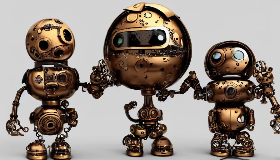 Image similar to two cute steampunk robots with souls and with dragon scales and large eyes smiling and waving, isolated on white background, 3D occlusion