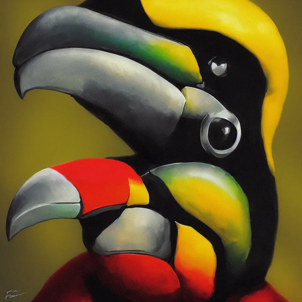 Prompt: portrait robot toucan, digital painting, digital art, beautiful, cinematic, 4 k, ultra hd, art by frank frazetta, dynamic lighting