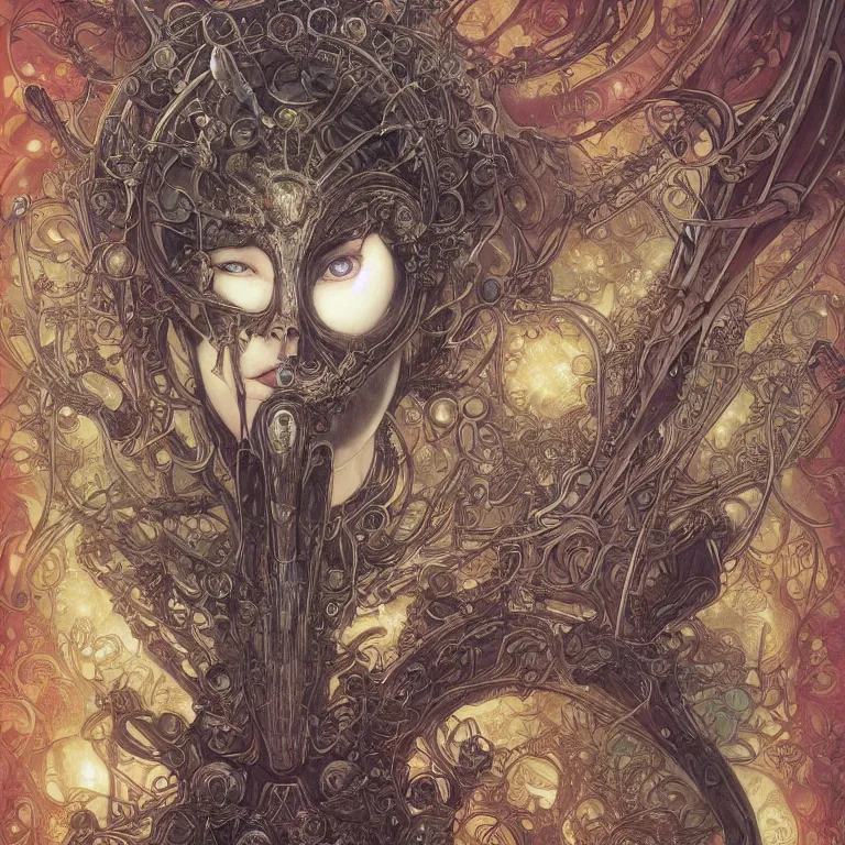 Image similar to ortrait of cool alien robot queen, symmetrical, by yoichi hatakenaka, juan gimenez, brom, karol bak, alphone mucha, gustave dore, takato yamamoto, james jean