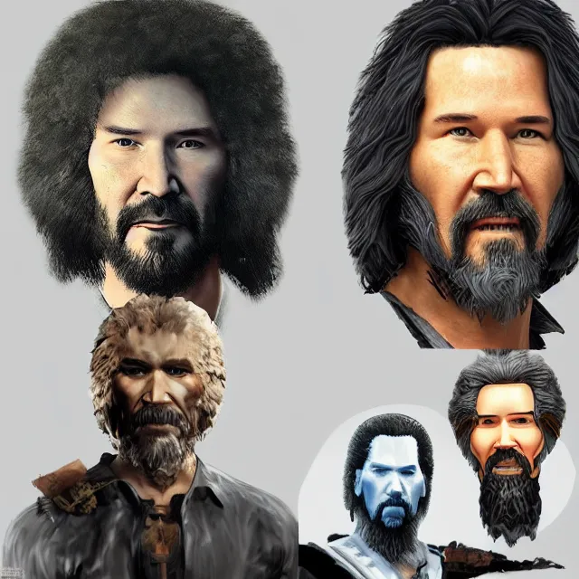 Image similar to bob ross and keanu reeves as a main characters in mortal kombat, concept, artstation, trending on deviantart, 4 k, very very detailed, realistic face,