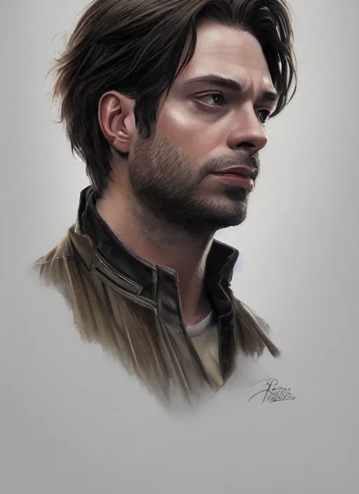 Prompt: beautiful head and shoulders portrait of bucky barnes, casual clothing, intricate, elegant, highly detailed, digital painting, beautiful highly detailed face, artstation, concept art, smooth, sharp, focus, illustration, art by artgerm and greg rutkowski and alphonse mucha