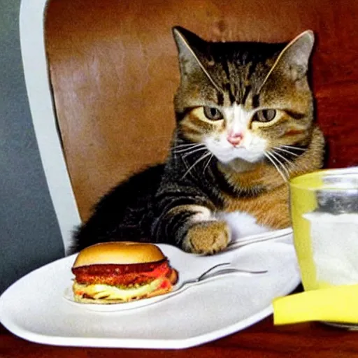 Image similar to cat eating a hamburger