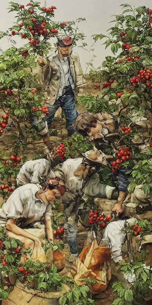 Image similar to oil painting scene from apple gardeners by kim jung gi