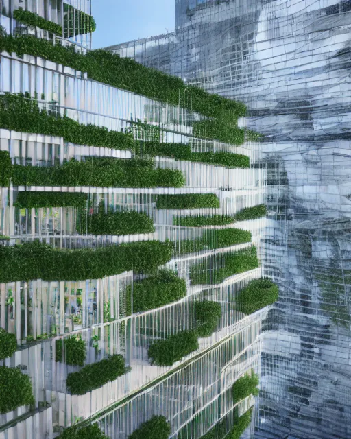 Prompt: a beautiful 3d renderings of buildings, architecture by Kengo Kuma. green architecture, 14mm, cinematic , high resolution 4k, cg architects, vray