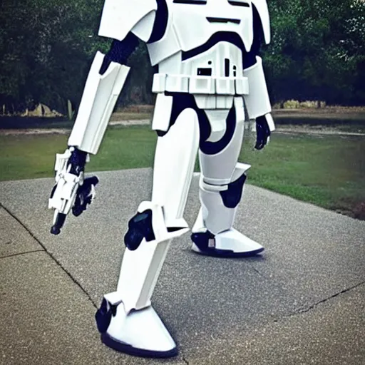 Image similar to “a stormtrooper except its a 50ft mech gundam with lazer cannons”