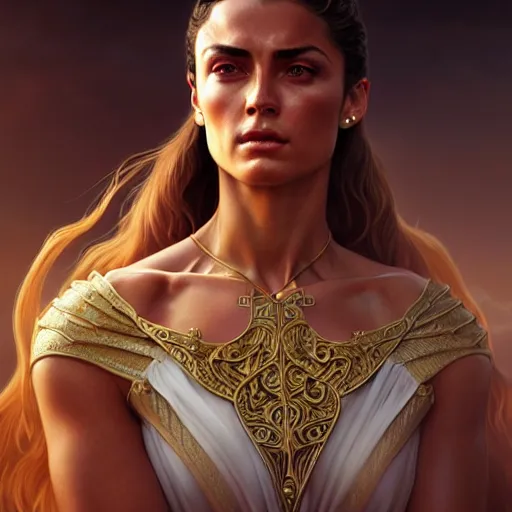 Image similar to cristiano ronaldo as a female, d & d style, fantasy, intricate, elegant, highly detailed, digital painting, artstation, concept art, matte, sharp focus, illustration, art by artgerm and greg rutkowski and alphonse mucha