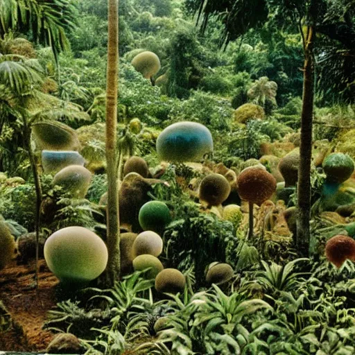 Image similar to jelly boulders in a jungle landscape, 1960s photo