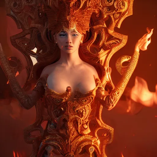 Image similar to wonderful princess of fire with fair skin, ornate 8 k gorgeous intricate detailed, accent lighting, dramatic light, octane render