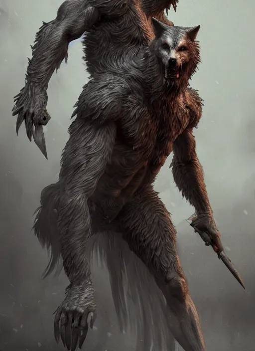 Prompt: medieval mythology, wolfman, full body, detailed and realistic, 4k, trending on artstation, sharp focus, intricate concept art, digital painting, ambient lighting, octane render