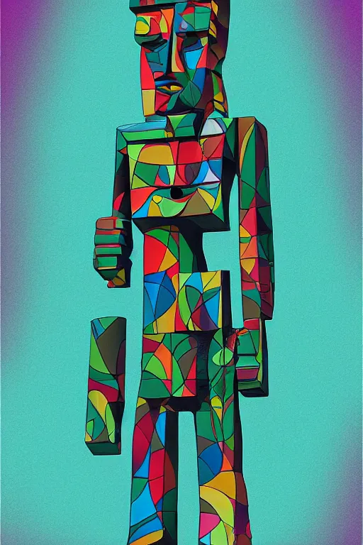 Image similar to cubist moai statue cutout digital illustration cartoon colorful beeple