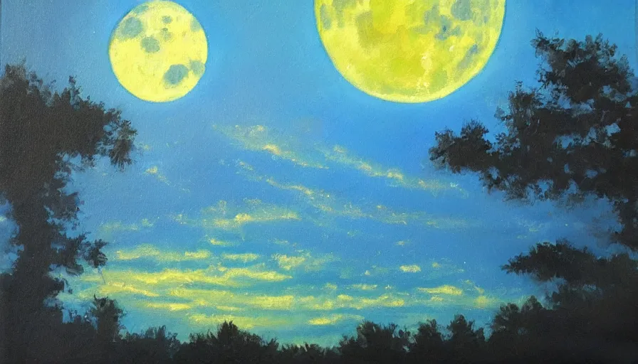 Prompt: oil painting, caressing the beautiful blue moon