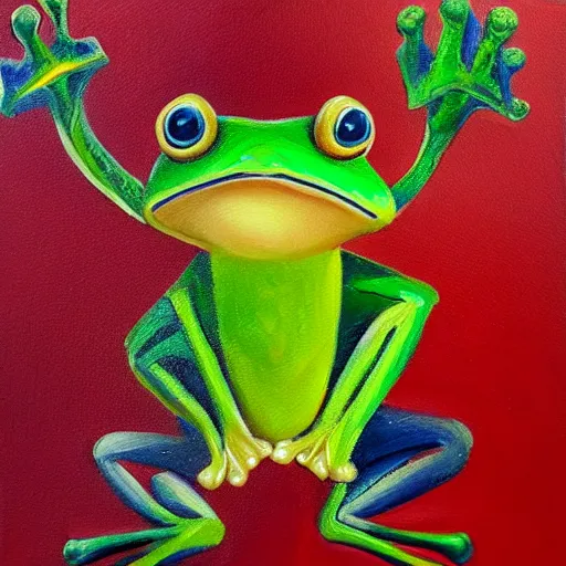 Image similar to frog with a sword, oil painting