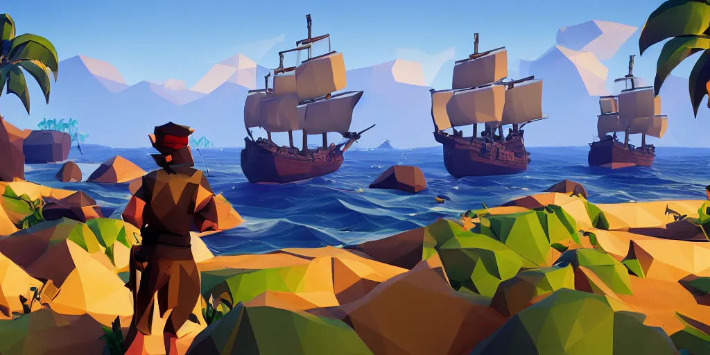 Image similar to low poly sea of thieves