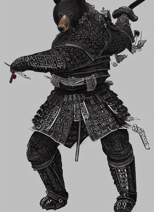 Image similar to a full body portrait of a fully armored samurai Asian black bear, intricate, elegant, highly detailed, digital painting, artstation, concept art, smooth, sharp focus, illustration