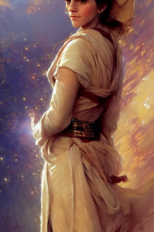 Image similar to detailed portrait of a beautiful emma watson dressed as jedi, painting by gaston bussiere, craig mullins, j. c. leyendecker