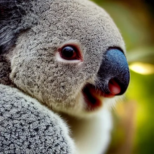 Image similar to award winning nature photograph of a koala with a parrot's beak. weird, extreme detail, hyperrealistic photo, smooth, trending on artstation