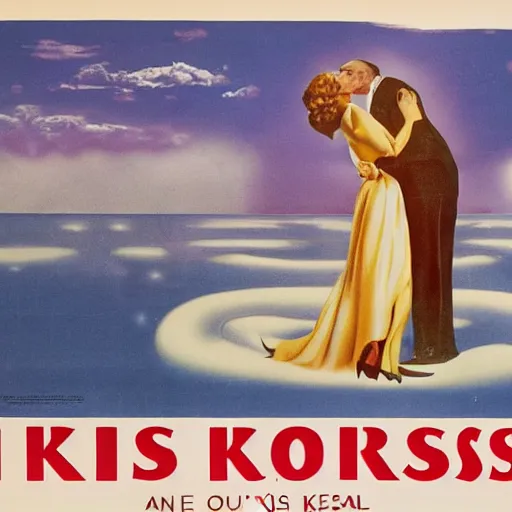 Prompt: an advertisement for a kiss in the style of surrealism.