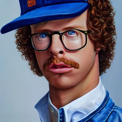 Image similar to Napoleon Dynamite, realistic, hyperrealistic, very realistic, highly detailed, very detailed, extremely detailed, detailed, oil painting, digital art, trending on artstation