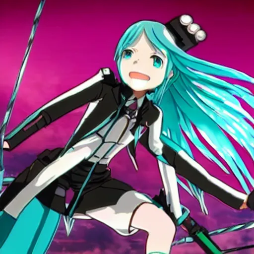 Prompt: hatsune miku as a titan in attack on titan