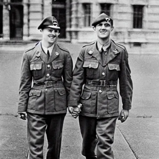 Prompt: gay ww 2 soldiers holding hands, 1 9 4 0 s