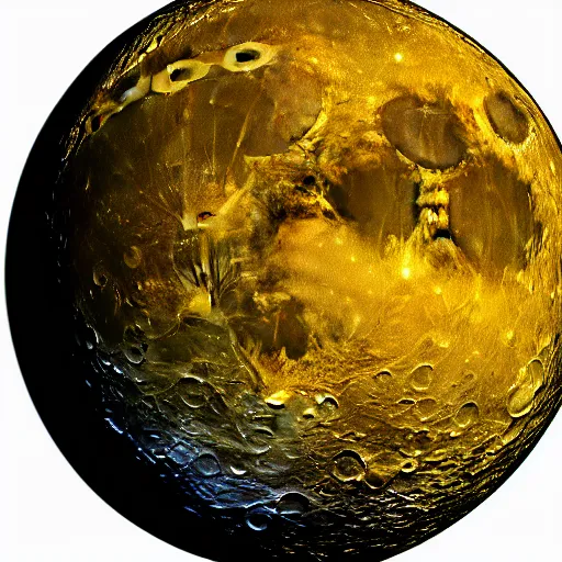 Image similar to The moon covered in lakes of liquid gold realistic photograph