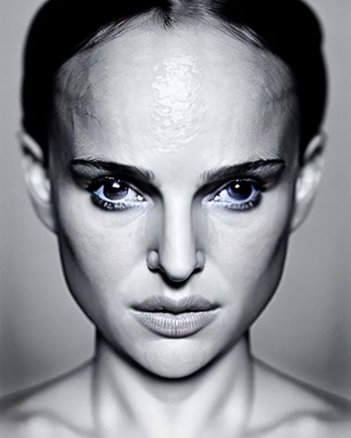 Image similar to symmetrical young natalie portman portrait cream white background, soft diffused light, bjork aesthetic, translucent, by rineke dijkstra, intricate details, highly detailed, masterpiece,