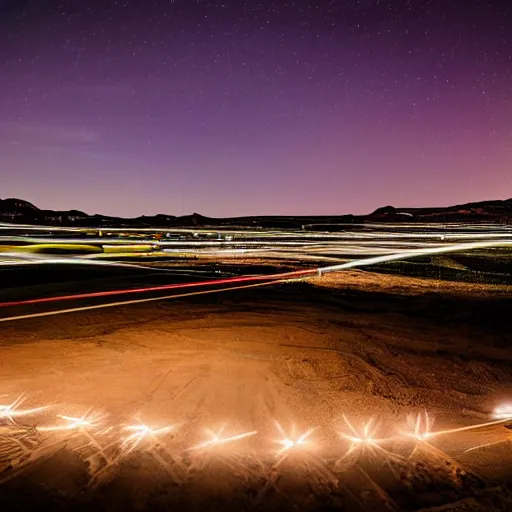 Image similar to podracing long exposure under night lights huge crowds hyperrealistic award - winning photography nikon
