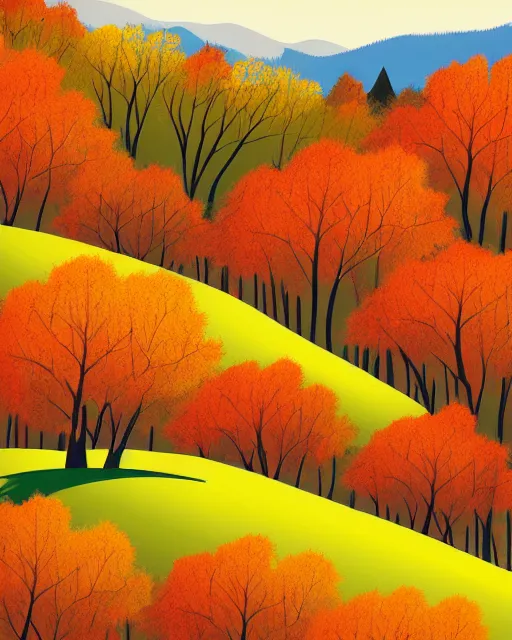 Image similar to autumn hillside boy hiking illustration fine texture, dynamic composition, detailed, matte print