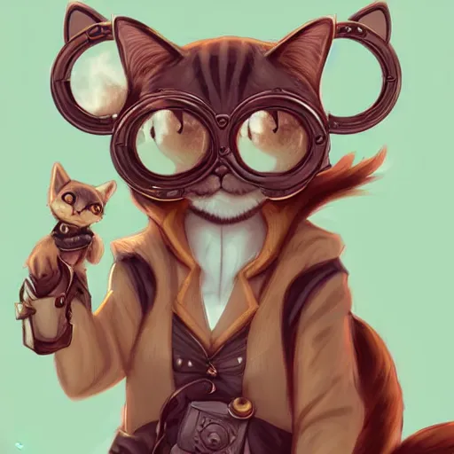 Image similar to a cat with steampunk googles, by ROSS tran