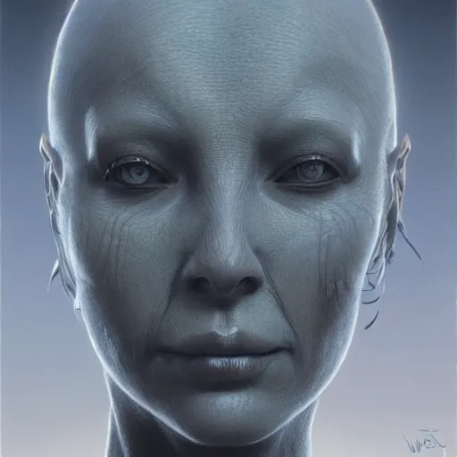 Image similar to a beautiful female face, by Wayne Barlowe and H R Giger and Bill Ellis, trending on artstation