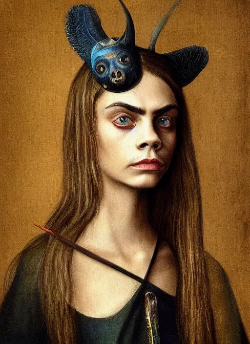 Prompt: cara delevingne painted by hieronymus bosch, detailed digital art, trending on Artstation