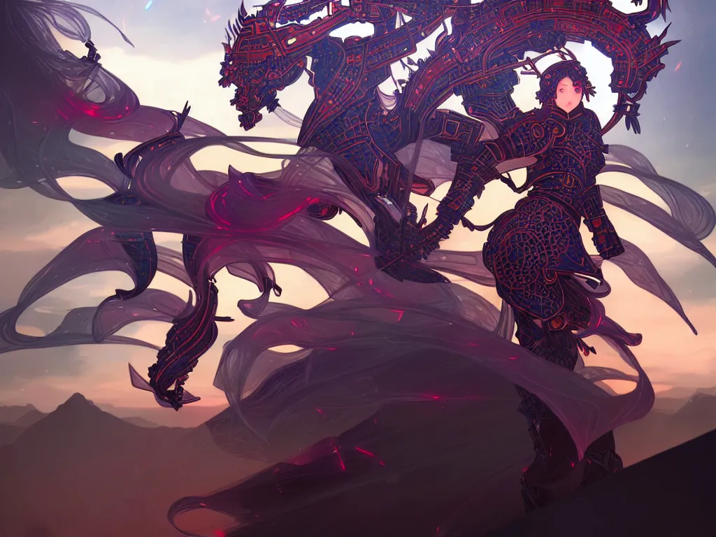 Image similar to portrait hero action pose of futuristic knights of zodiac girl, abstract chinese dragon concept art, at future neon tokyo light rooftop, ssci - fi and fantasy, intricate and very very beautiful and elegant, digital painting, artstation, smooth and sharp focus, illustration, art by tan zi and ayanamikodon and alphonse mucha and wlop