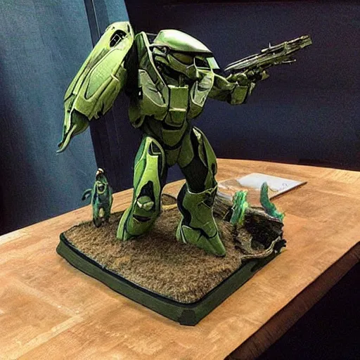 Image similar to “award winning diorama of The Arbiter on Halo. Used in Halo marketing campaign in 2007”