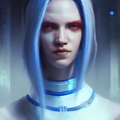 Image similar to A portrait of a blue woman, hairstyle white afro, techwear, cyberpunk, sith, star wars art, red light, art by greg rutkowski, matte painting, trending on artstation