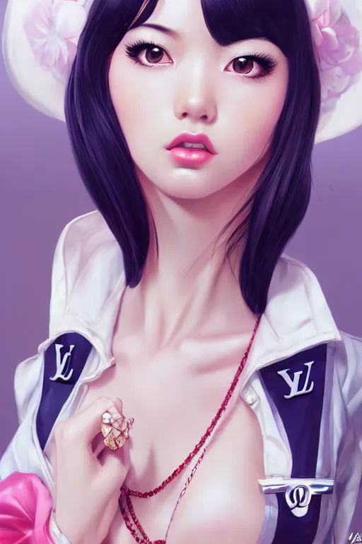 Image similar to a pin up and beautiful fashion dreamlke japan girl with lv jewelry, character art, art by artgerm and wlop and and ilya kuvshinov, hyperdetailed, 8 k realistic, symmetrical, frostbite 3 engine, cryengine, dof, trending on artstation, digital art, chanel, dior, fantasy background