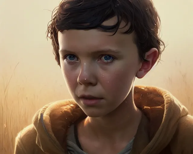 Image similar to highly detailed portrait of a millie bobby brown, in the walking dead, stephen bliss, unreal engine, fantasy art by greg rutkowski, loish, rhads, ferdinand knab, makoto shinkai and lois van baarle, ilya kuvshinov, rossdraws, tom bagshaw, global illumination, radiant light, detailed and intricate environment