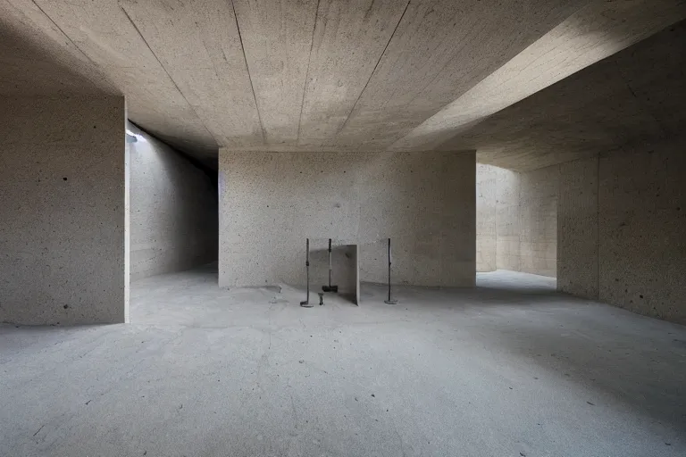 Prompt: Laboratory building embedded into quarry by Tadao Ando