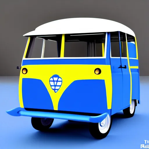 Image similar to super realistic 8 k render of a blue and white tuk tuk, powerful elegant, cinematic composition