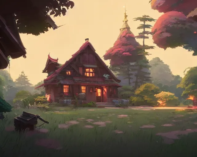 Image similar to fantasy cottagecore house with a beautiful garden, cory loftis, james gilleard, atey ghailan, makoto shinkai, goro fujita, studio ghibli, rim light, exquisite lighting, clear focus, very coherent, plain background, soft painting